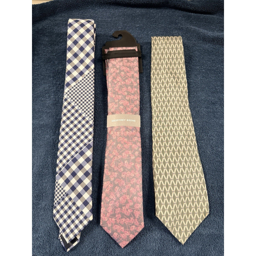 Mens Designer Tie Lot Banana Republic Geoffrey Beene Floral Geometric Neckties