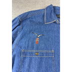 Vintage 90s Claus Sport Womens L Chambray Shirt Embroidered Birds Korea