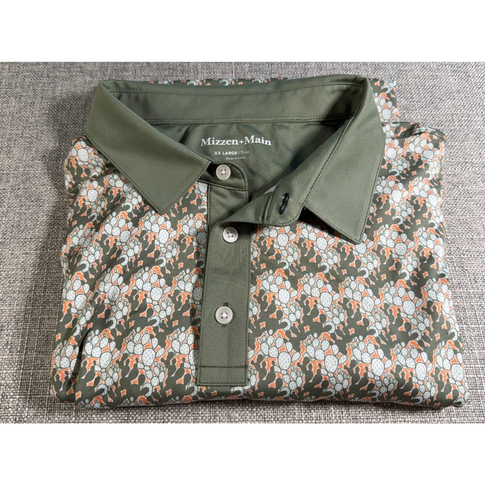 Mizzen+Main Polo Shirt Mens XXL Trim Green Cactus Print Golf Performance