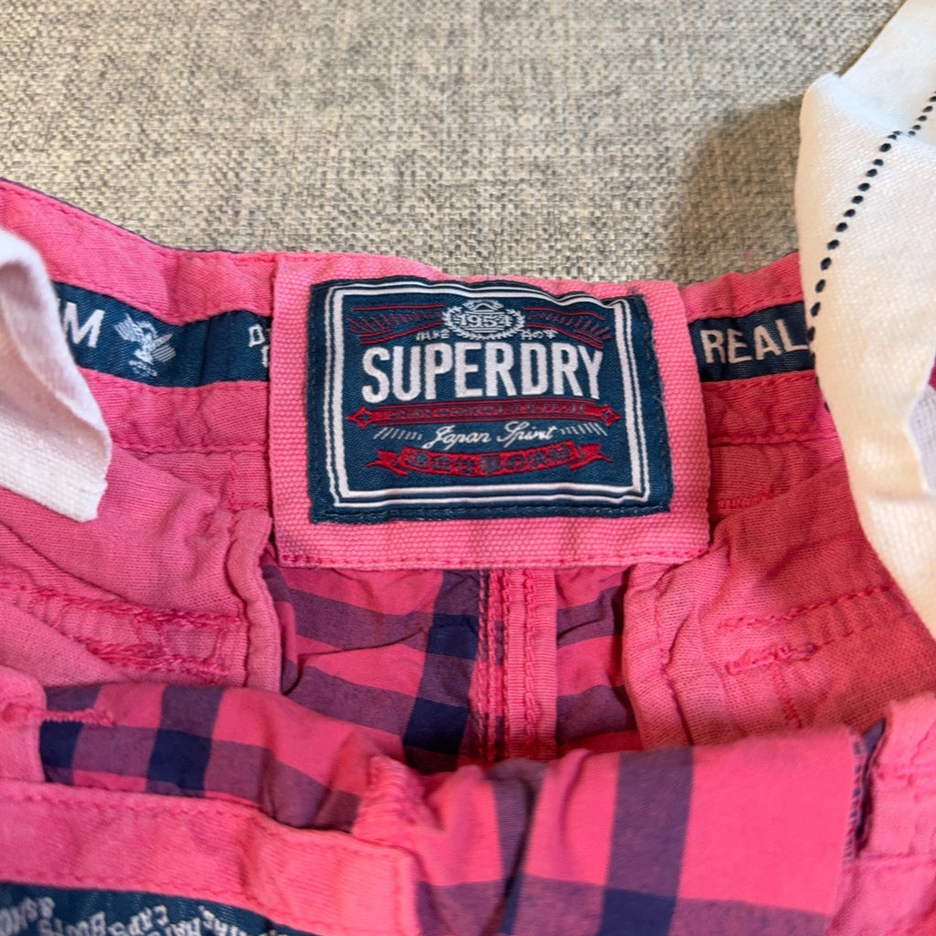 Superdry Men's M W32 Pink Plaid Cargo Shorts Belted Utility Y2K Streetwear