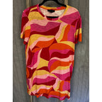 Sanctuary M Bright Abstract Print Open Back Blouse Pink Orange Mod Retro Top