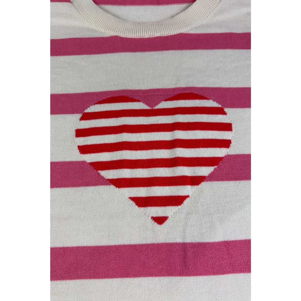 Time and Tru Pink Striped Heart Sweater XXXL 22 Coquette Valentine Knit