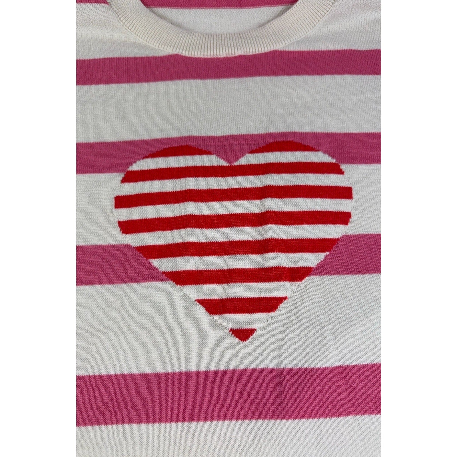 Time and Tru Pink Striped Heart Sweater XXXL 22 Coquette Valentine Knit