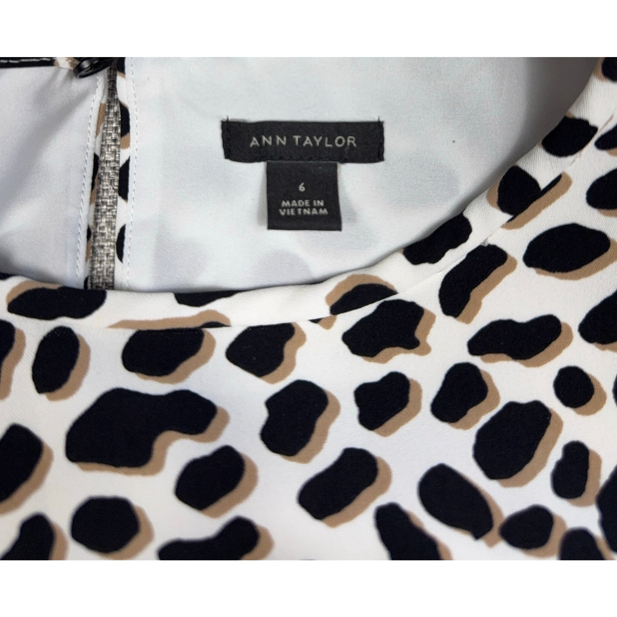 Ann Taylor Dress Womens 6 Animal Leopard Print Shift Short Sleeve Black Cream