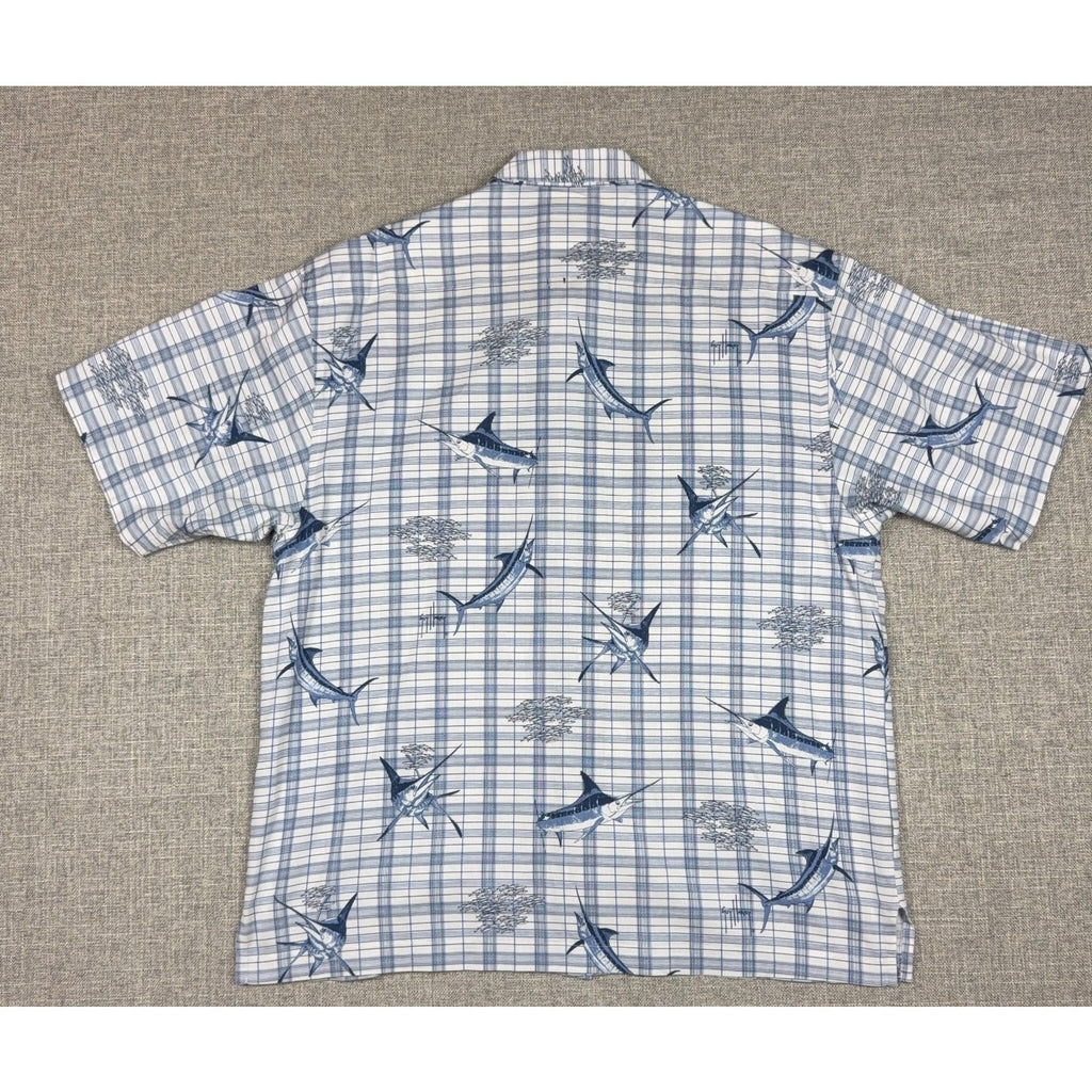 Guy Harvey AFTCO Bluewater Shirt Mens XL Marlin Plaid Fishing Button Up