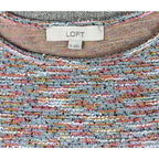 LOFT Womens S Multicolor Boucle Tweed Knit Puff Sleeve Top Short Sleeve