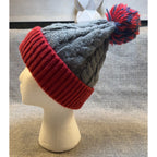 FC Barcelona Official Cable Knit Pom Beanie Hat Gray Red FCB Soccer Adult OS