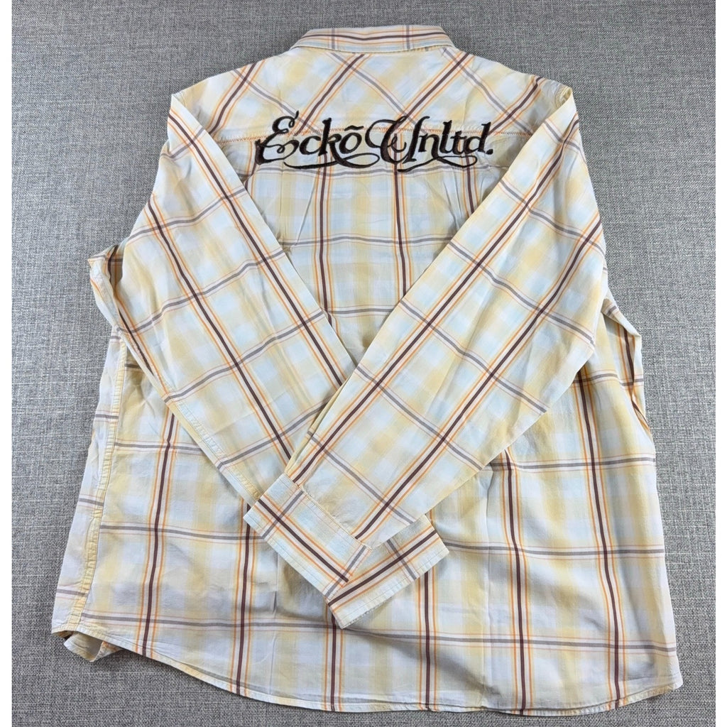 Ecko Unltd Marc Ecko Shirt XXL Plaid Embroidered Y2K Paisley Logo Streetwear