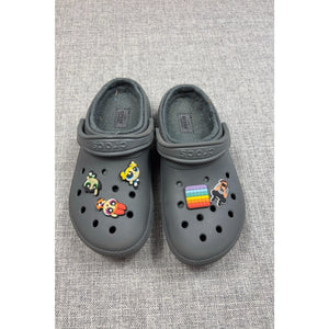 Crocs Classic Lined Clogs Gray M6 W8 Unisex Fleece Shoes w/ 5 Charms