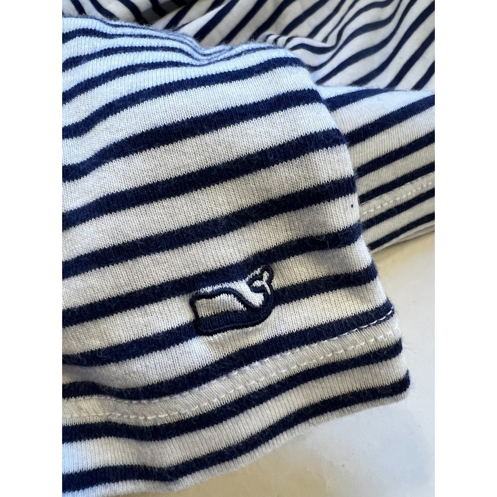 Vineyard Vines Womens Large Navy White Striped Pima Cotton Modal Boat Neck Top