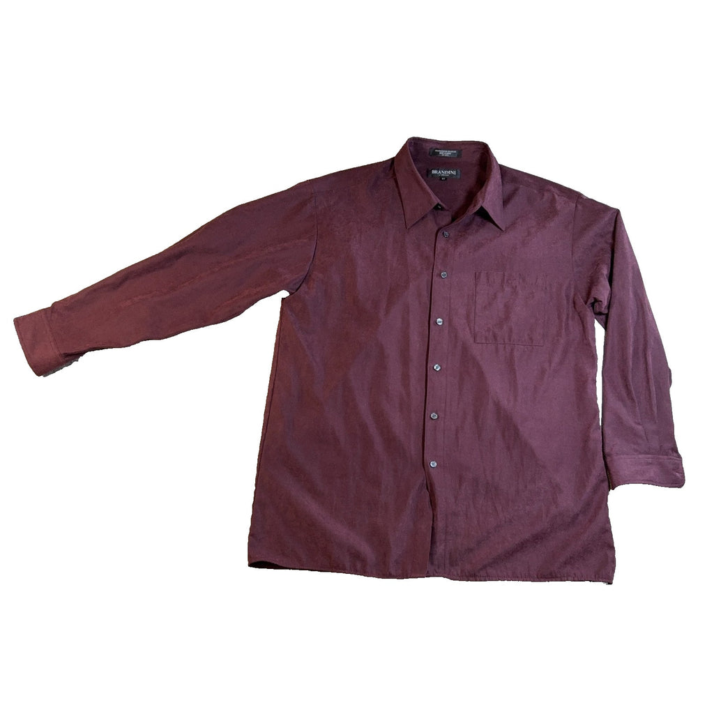 Brandini Le Collezioni Shirt Mens XLT Burgundy Faux Suede Microfiber Tall Retro