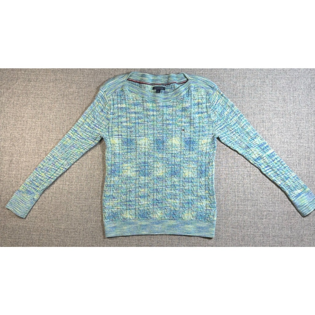 Tommy Hilfiger Womens M Cable Knit Sweater Pastel Marled Crewneck Preppy