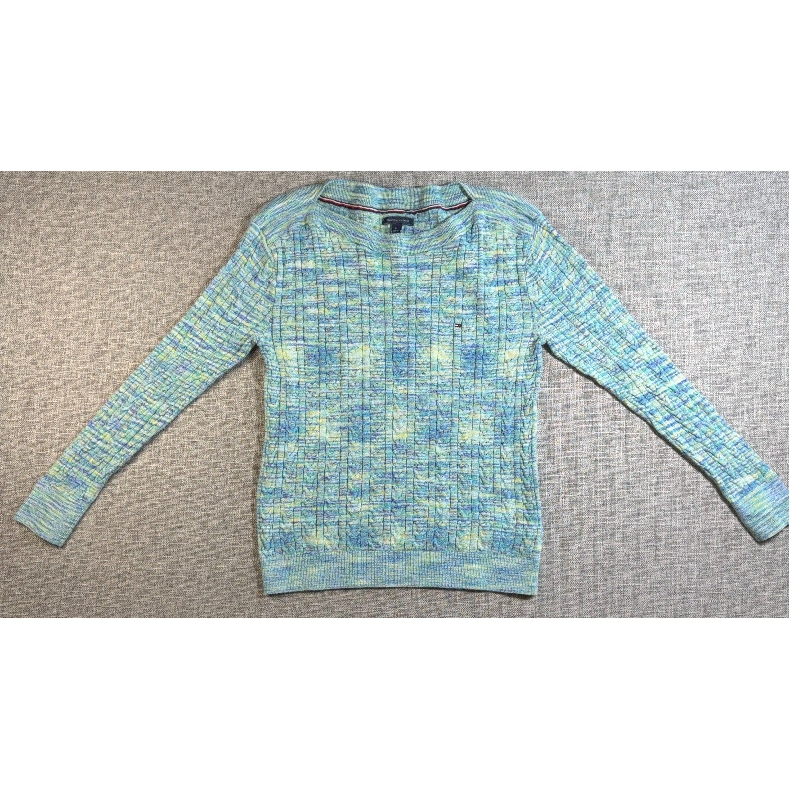 Tommy Hilfiger Womens M Cable Knit Sweater Pastel Marled Crewneck Preppy
