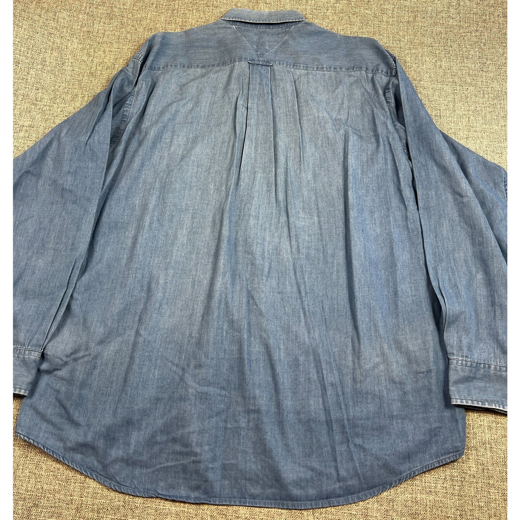 Vintage 90s Tommy Hilfiger Chambray Shirt Mens 16-35 L Hong Kong Crest