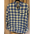 Hollister Womens Large Blue Plaid Flannel Shirt Button Front Pocket Logo Cotton