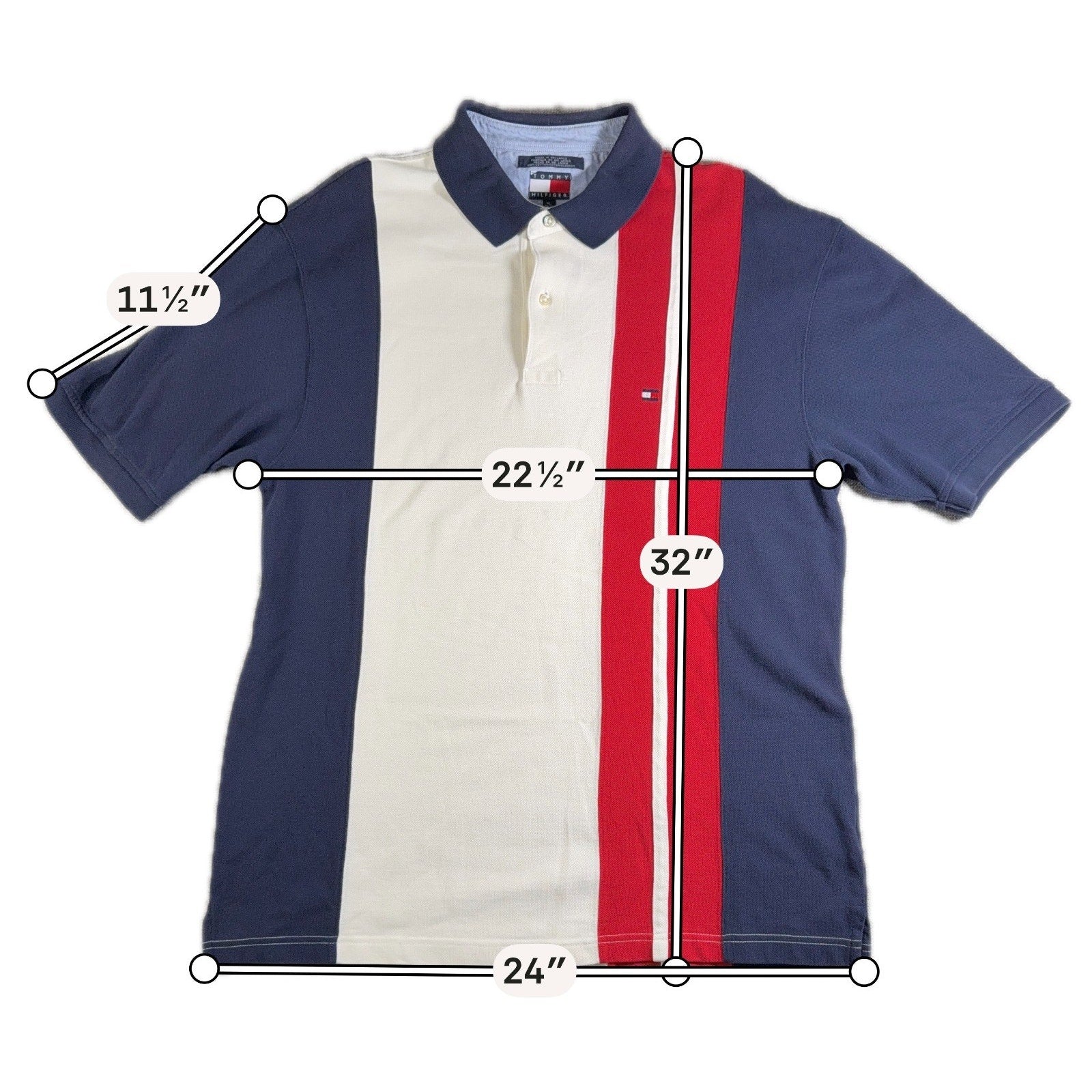 Tommy Hilfiger Polo Shirt Mens XL Big Flag Colorblock Red White Blue Y2K Vintage