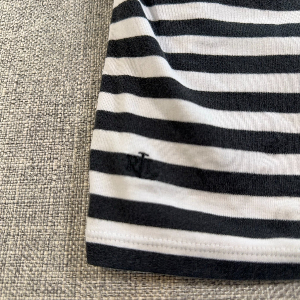 Lauren Ralph Lauren Womens L Black White Striped Cotton Stretch Scoop Neck Top