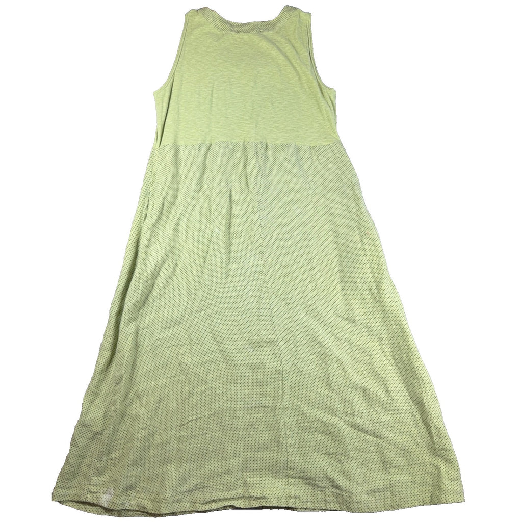 Cut Loose Dress Womens L Olive Green Linen Cotton Polka Dot Lagenlook Maxi USA