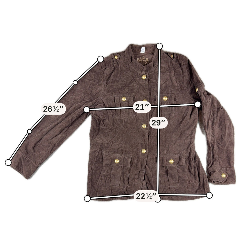 IZOD Womens XL Brown Cotton Military Utility Safari Jacket Gold Buttons