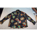 Vintage Anne Klein II Silk Blouse Womens 10 Black Baroque Crest Print 100% Silk