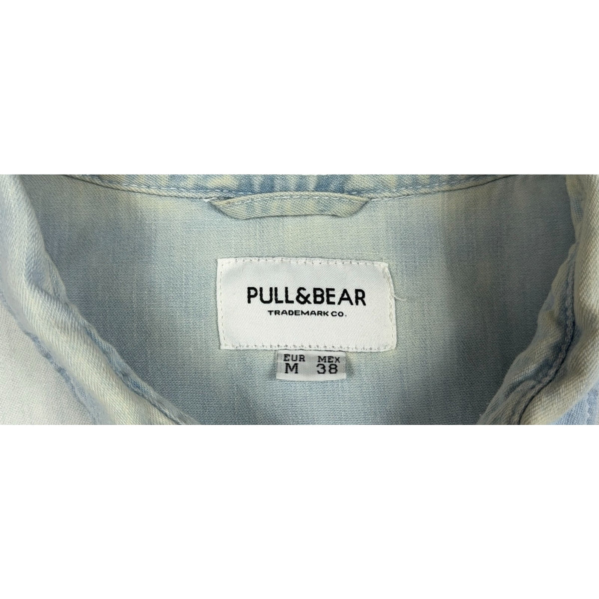 Pull&Bear Mens M Light Wash Denim Western Pearl Snap Shirt Flawed Cotton