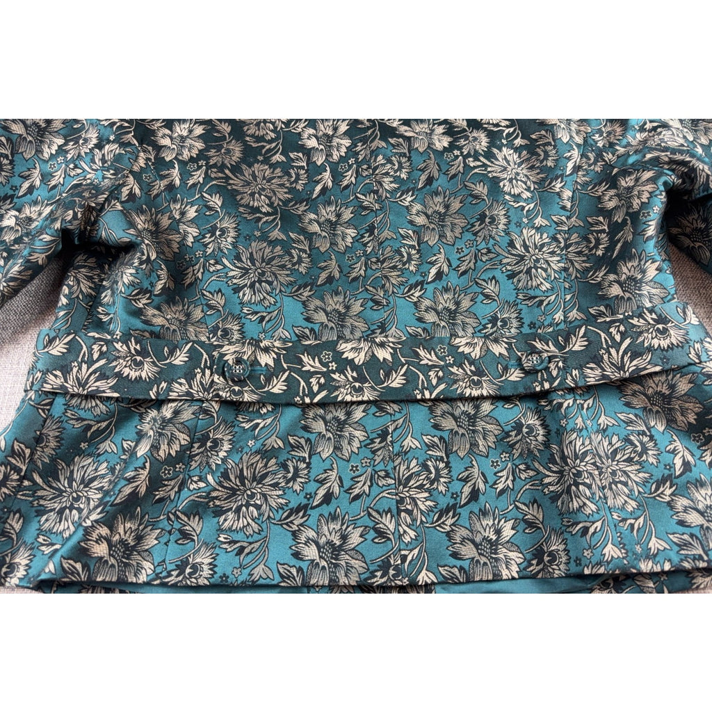 Nine West Woman Blazer 16W Teal Floral Jacquard 3/4 Sleeve Plus Size Jacket
