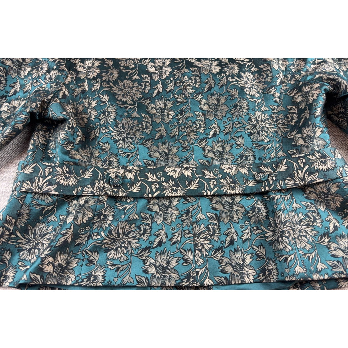 Nine West Woman Blazer 16W Teal Floral Jacquard 3/4 Sleeve Plus Size Jacket