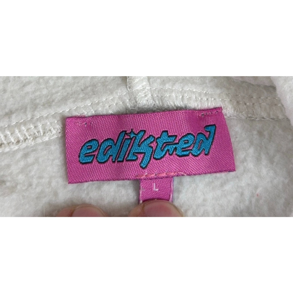 Edikted 98 Oversized Hoodie L Cream Blue Varsity Applique Y2K Streetwear