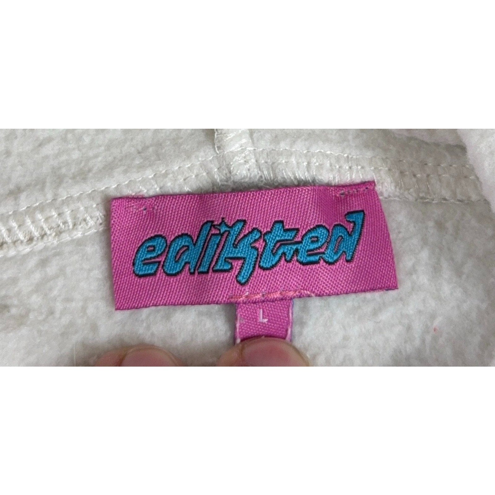 Edikted 98 Oversized Hoodie L Cream Blue Varsity Applique Y2K Streetwear