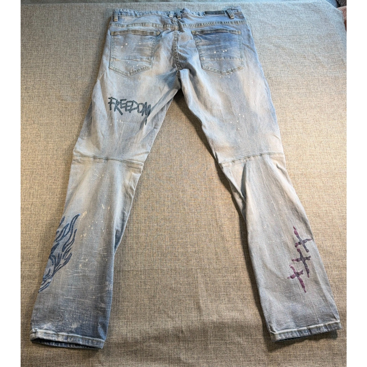 Smoke Rise Jeans Mens 38x34 Graffiti Paint Splatter Distressed Stretch Denim