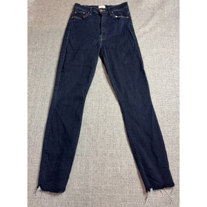 MOTHER The Swooner Crop Fray Jeans Womens 27 Dark Wash High Rise Raw Hem
