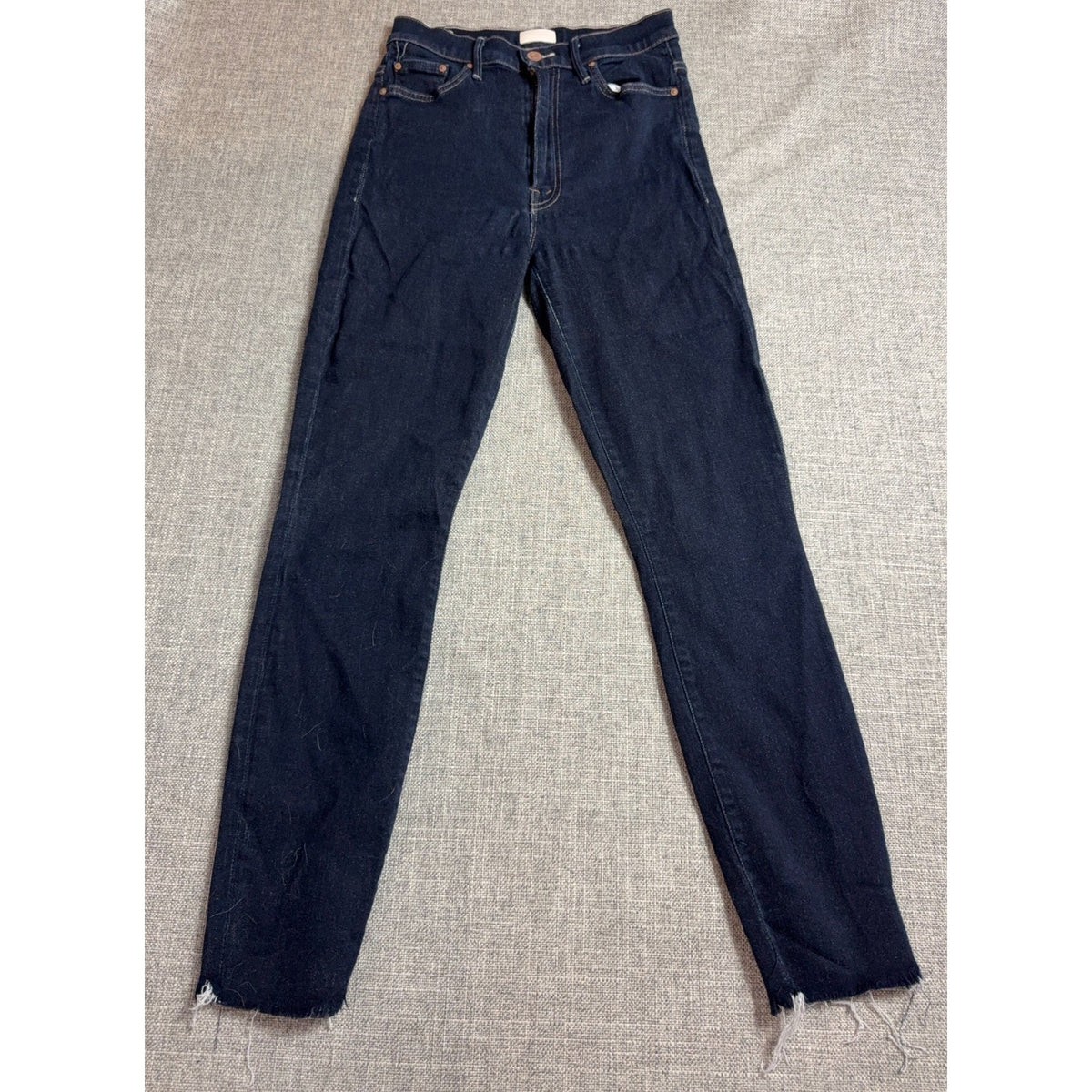 MOTHER The Swooner Crop Fray Jeans Womens 27 Dark Wash High Rise Raw Hem