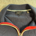 Ted Baker London Wool Knit Polo Shirt Womens Size 2 Navy Quarter Zip Short Sleev