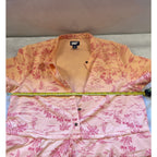 Lands’ End Women’s Medium Pink Tropical Midi Dress Rayon Blend Island Print Belt