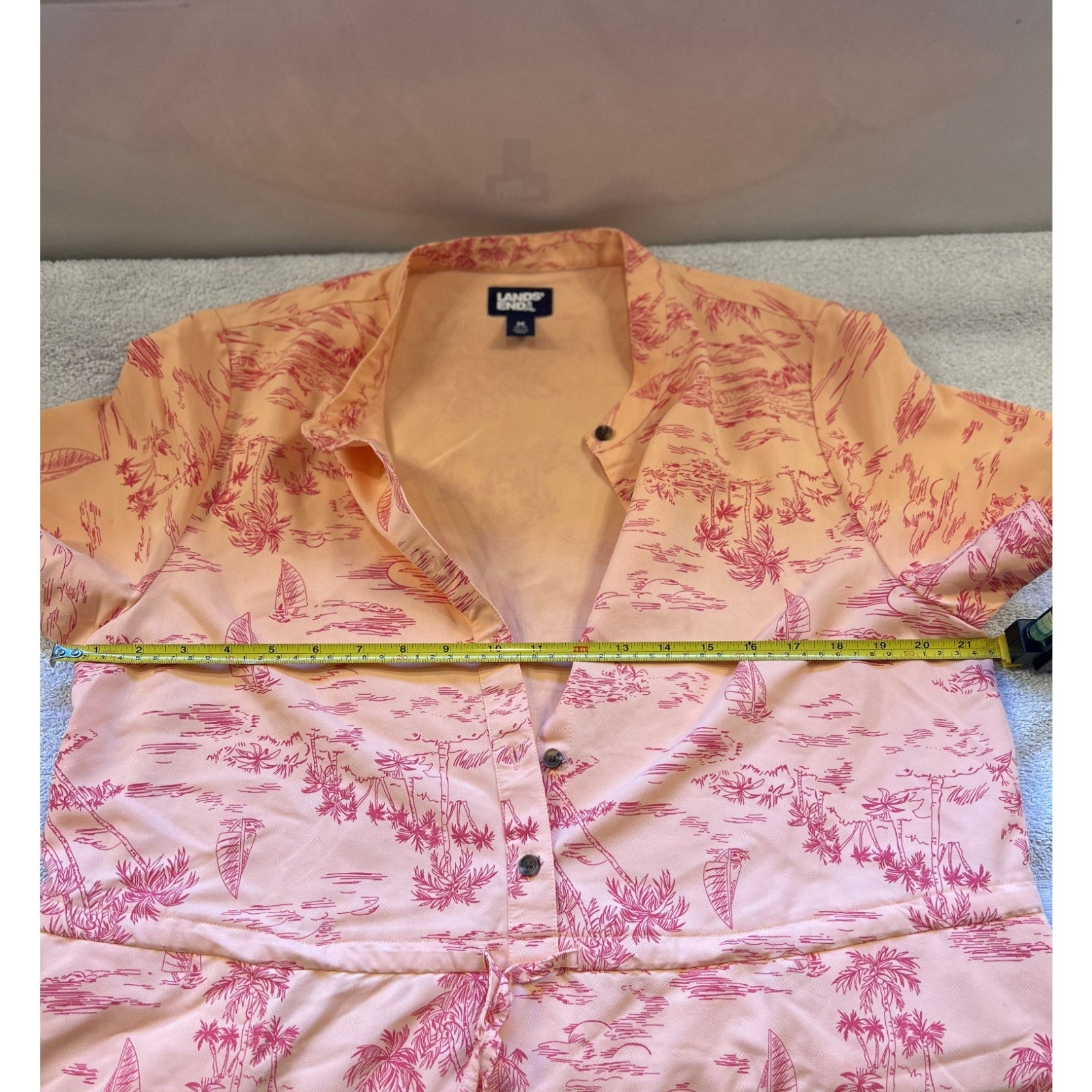 Lands’ End Women’s Medium Pink Tropical Midi Dress Rayon Blend Island Print Belt