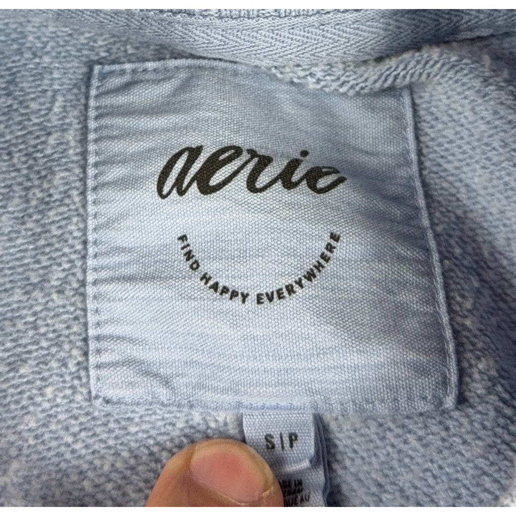 Aerie Women S Oversized Crewneck Sweatshirt Blue Ribbed Side Panels Pullover