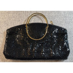 Black Metal Mesh Evening Bag Gold Ring Handles Chainmail Clutch Purse