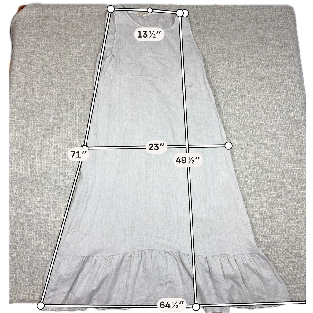 Terzo Millennio Linen Maxi Dress M Gray Ruffle Hem Made in Italy Lagenlook