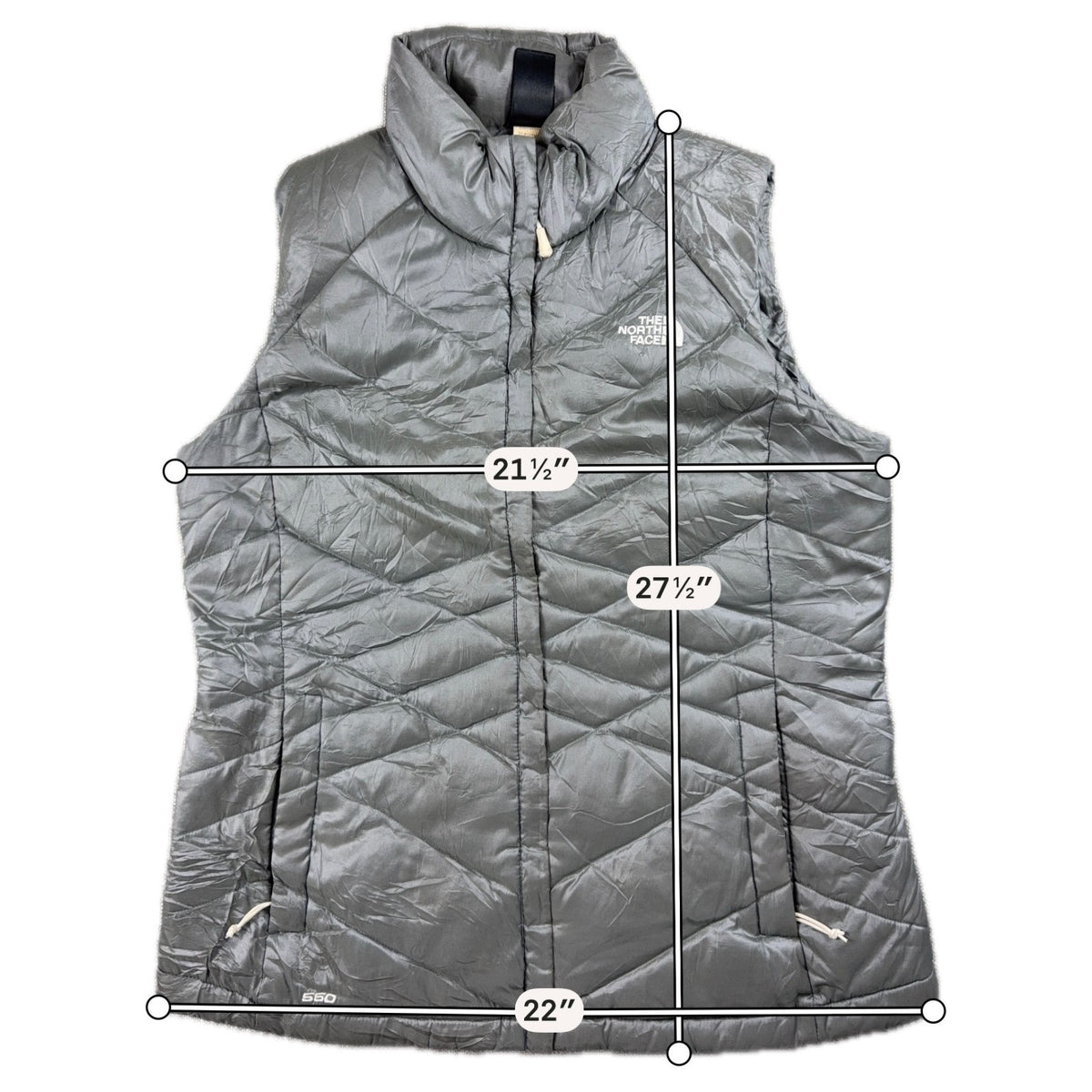 The North Face Aconcagua 550 Down Vest Womens L Gray Puffer Quilted Goose Down