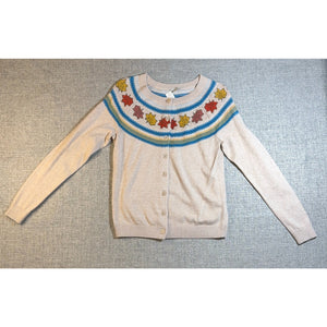 NWT Talbots Cardigan Sweater Womens S Maple Leaf Fair Isle Beige Fall