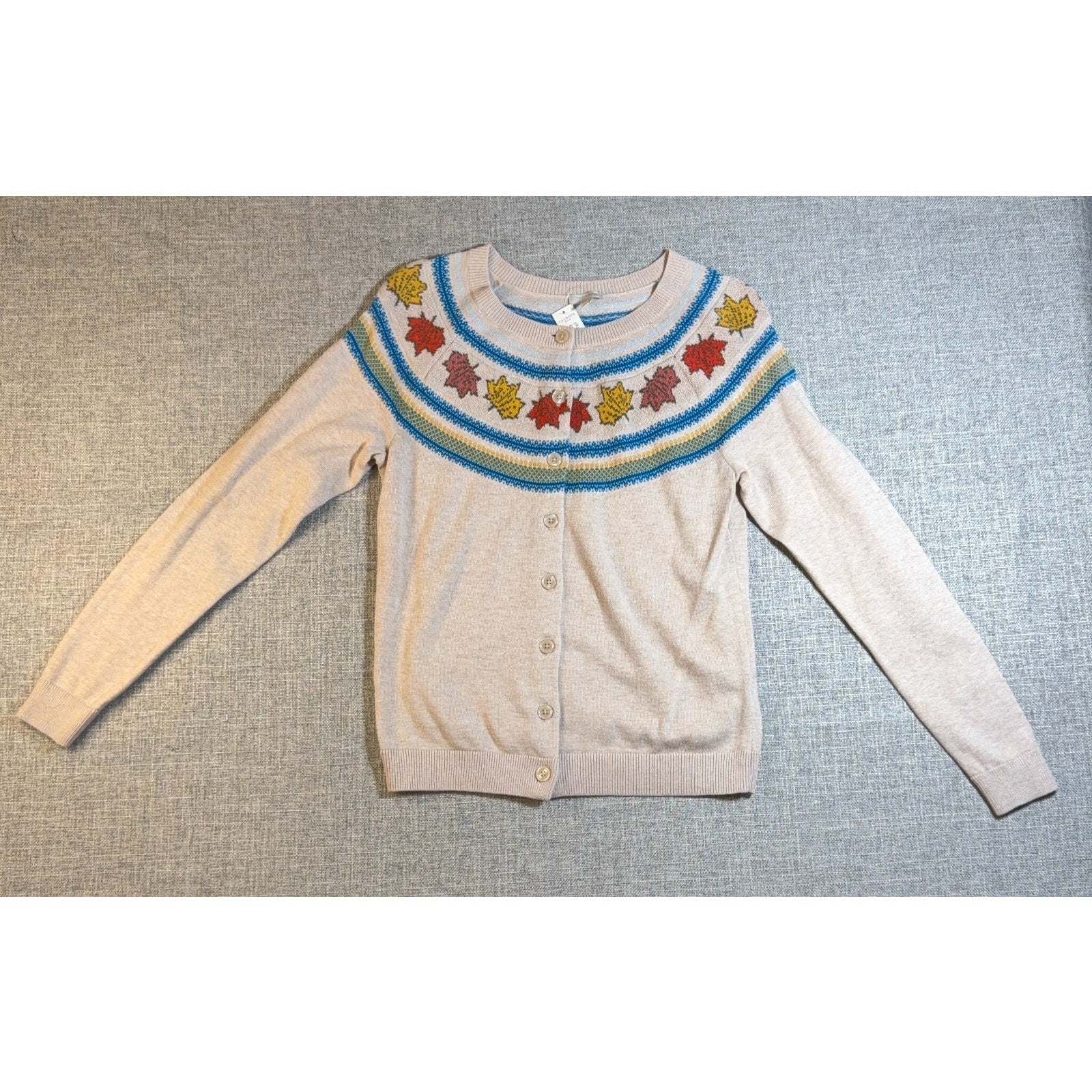 NWT Talbots Cardigan Sweater Womens S Maple Leaf Fair Isle Beige Fall