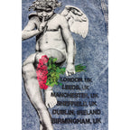 H&M Young Thug Denim Jacket Mens Small Acid Wash Cherub Angel Graphic Blue