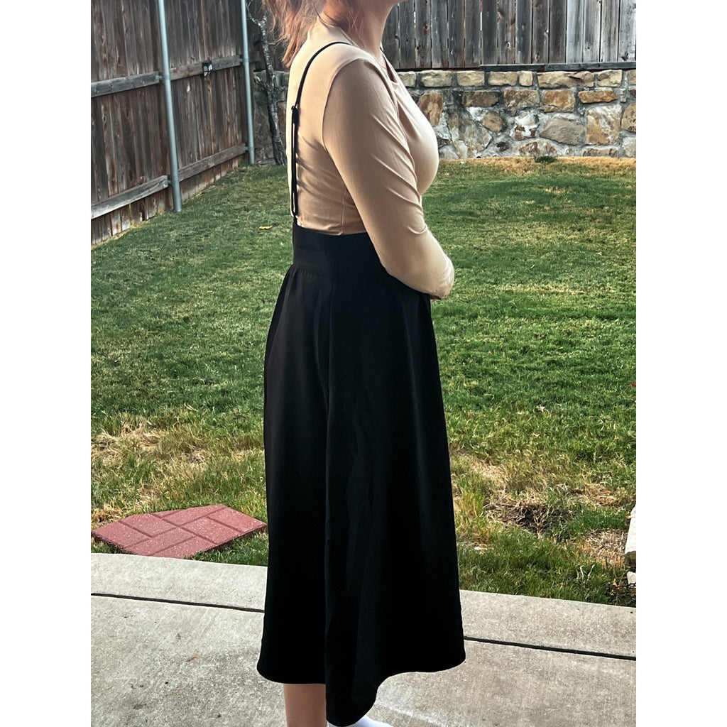 Black Suspender Midi Skirt Pinafore Dark Academia Minimalist A-Line