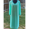 Vintage 60s 70s Aqua Peignoir Set Nightgown Robe Embroidered Floral Lingerie