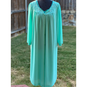 Vintage 60s 70s Aqua Peignoir Set Nightgown Robe Embroidered Floral Lingerie