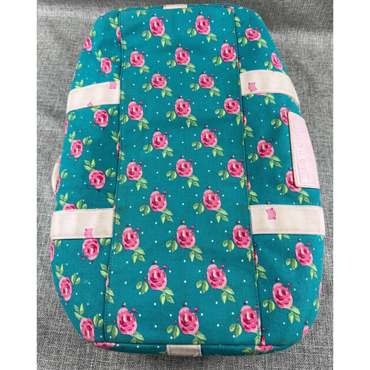 Whim + Wander Floral Canvas Duffel Bag Teal Pink Rose Weekender Shoulder Strap