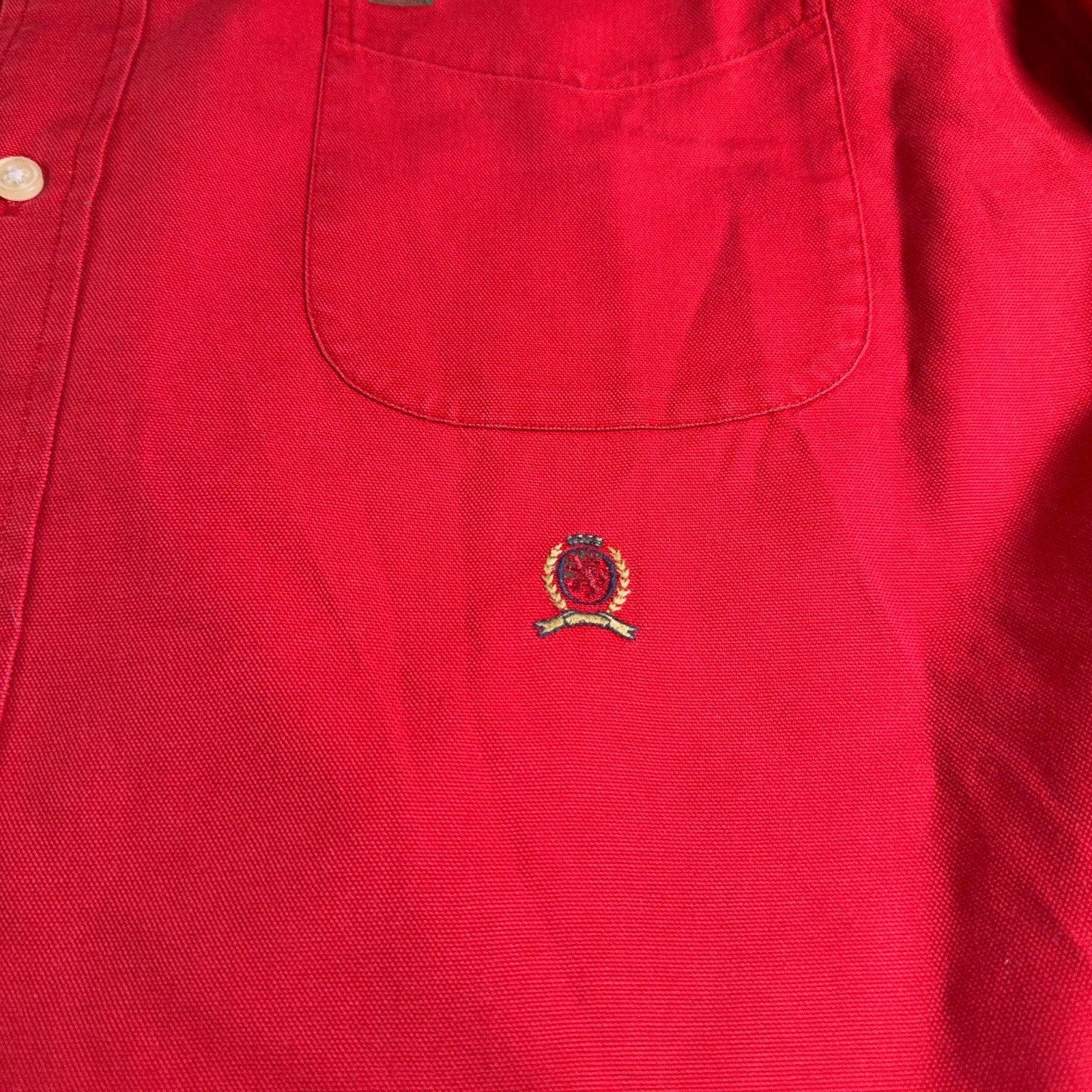 Tommy Hilfiger Shirt Mens Large Red Button Down Crest Logo Y2K 2001 Cotton