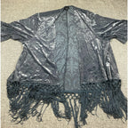 Torrid 00/0 Gray Velvet Burnout Fringe Kimono Duster Boho Made USA