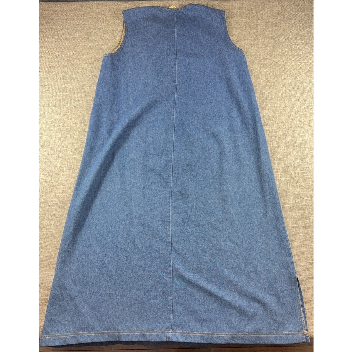 Vintage 90s Denim Maxi Jumper Dress Womens XL Giraffe Applique Rhinestone USA