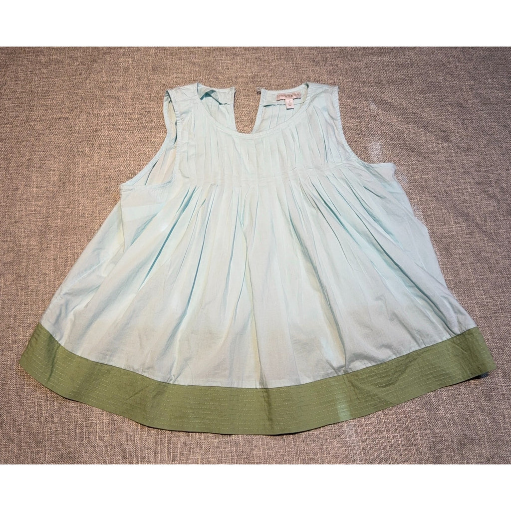 Crown & Ivy Women’s Small Pleated Swing Top Blue Green Cotton Sleeveless Tunic